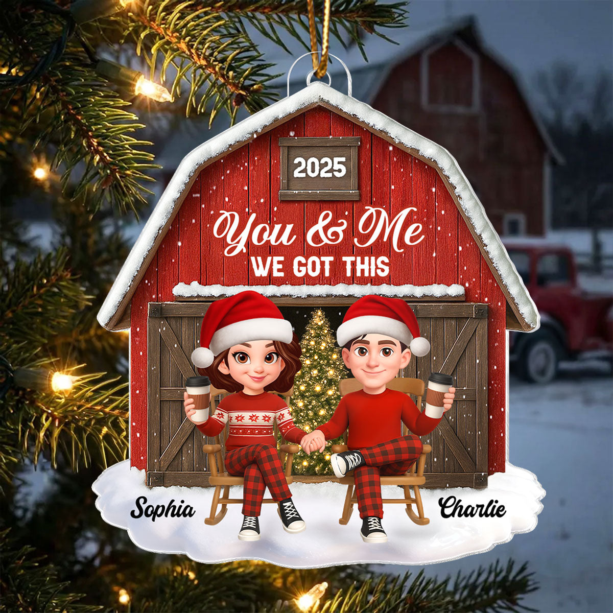 Couple We Got This Rustic Farmhouse - Personalized Acrylic Ornament - Christmas Gift for him, for her
