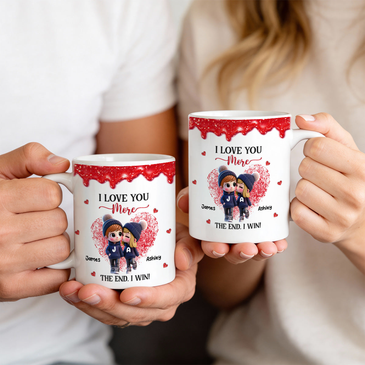 Love You More I Win Cartoon Couple - Personalized Mug - Valentine's Day Gift, Anniversary Gift For Him, For Her