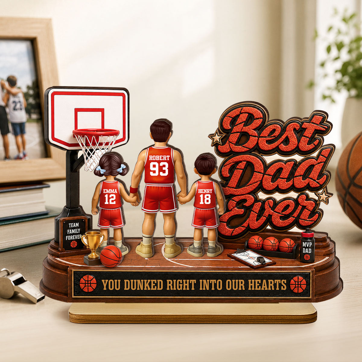 Best Basketball Dad Ever Dunked Right Into Our Hearts - Personalized 2-Layered Wooden Plaque -  Gift For Dad, Husband