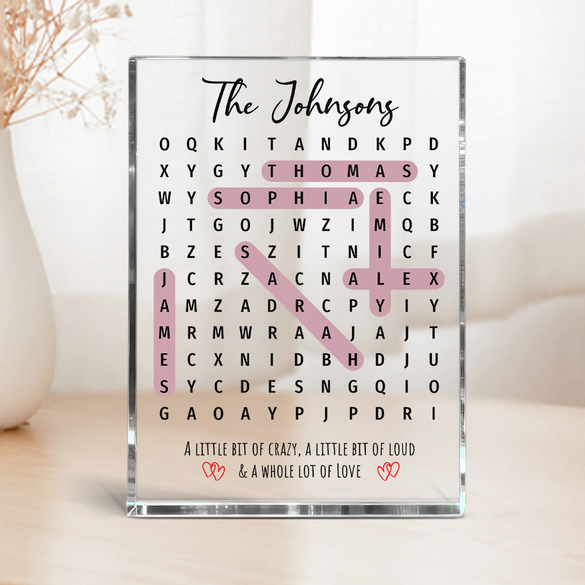 Family Name Word Search Puzzle Created In A Moment, Treasured Forever - Personalized Acrylic Block Plaque