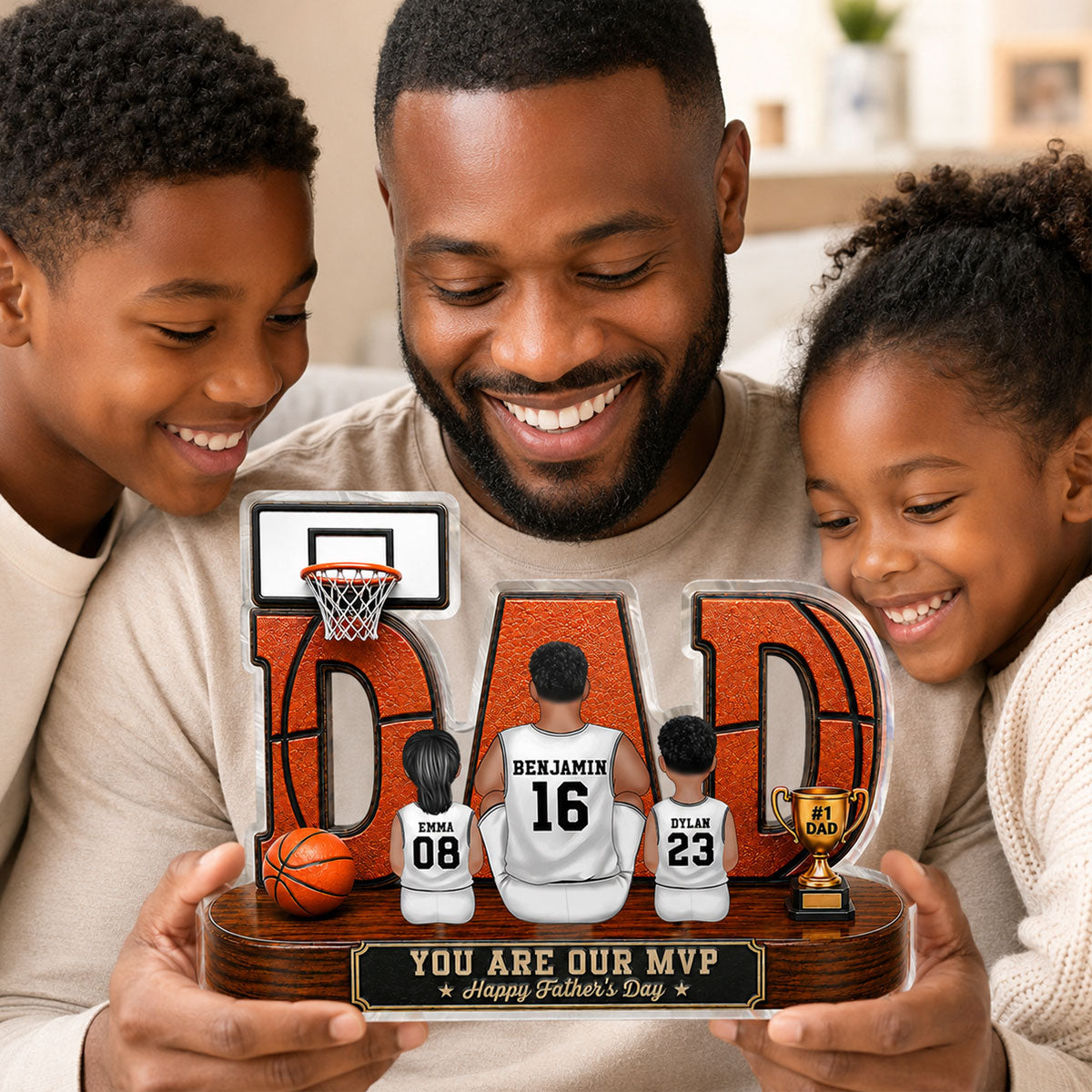 Basketball Dad Legend Daddy's Dream Team 2D Flat Printed- Personalized Acrylic Block Plaque -  Gift For Dad, Husband, Basketball Fans