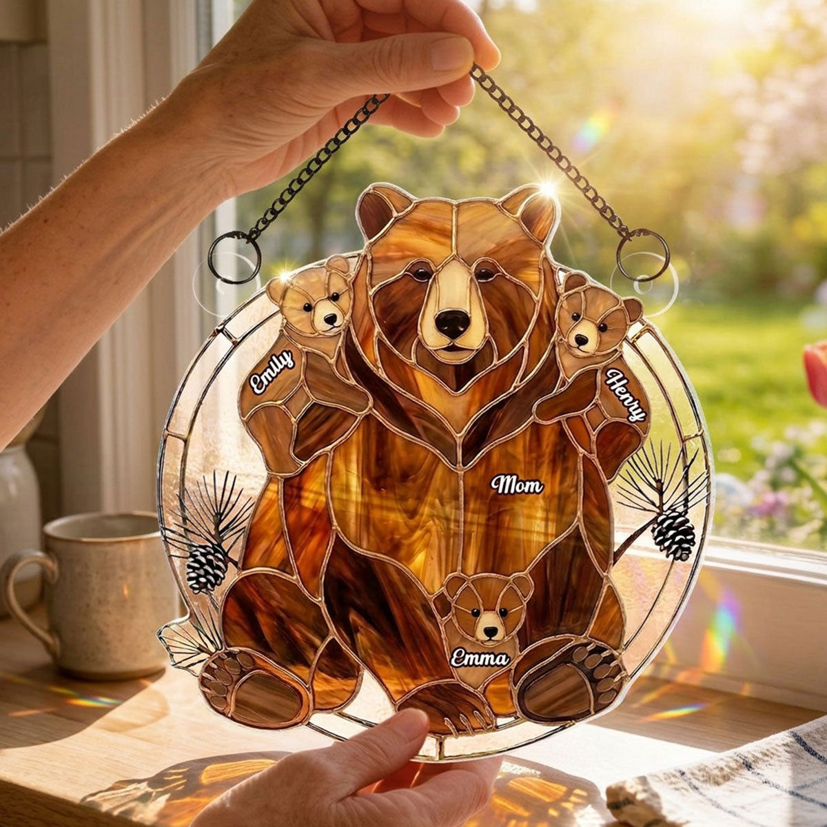 Mama Bear & Kids Custom Name - Personalized Acrylic Suncatcher - Heartfelt Mother's Day Gift For Mom, Wife, Grandma