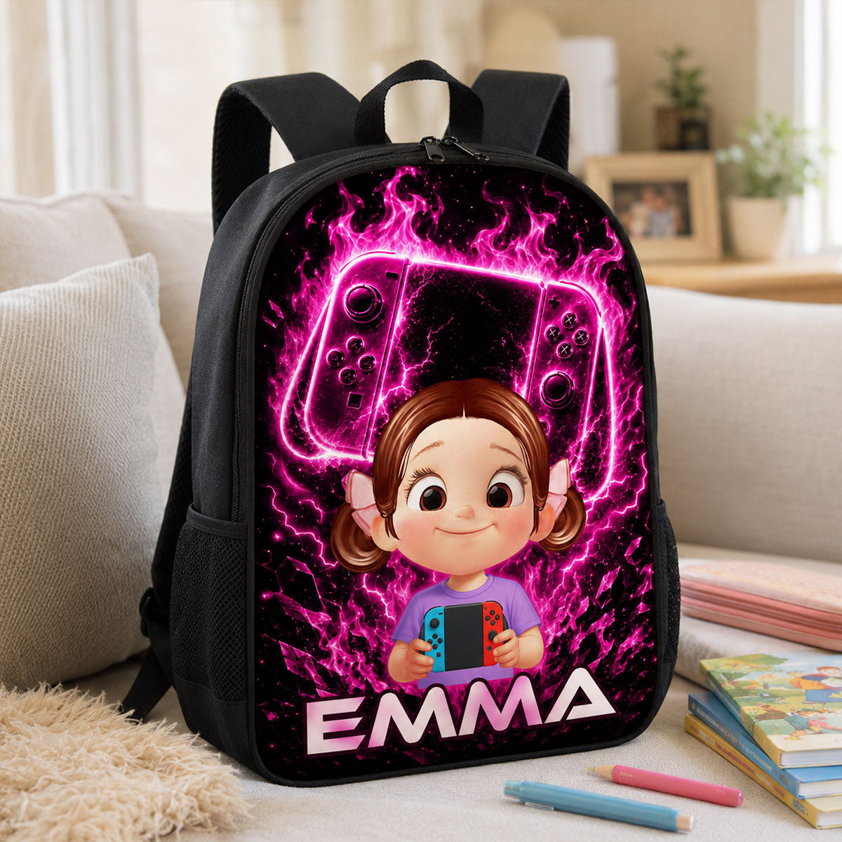 Gamer Trendy Design Backpack for Boys Girls - Personalized Backpack - Back to School Gift for Daughter, Son