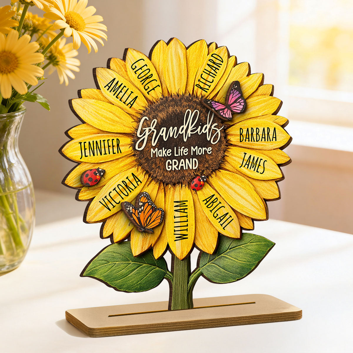 Grandkids Make Life More Grand - Personalized 2-Layered Wooden Plaque - Sentimental Mother's Day Gift for Grandma, Wife, Mom