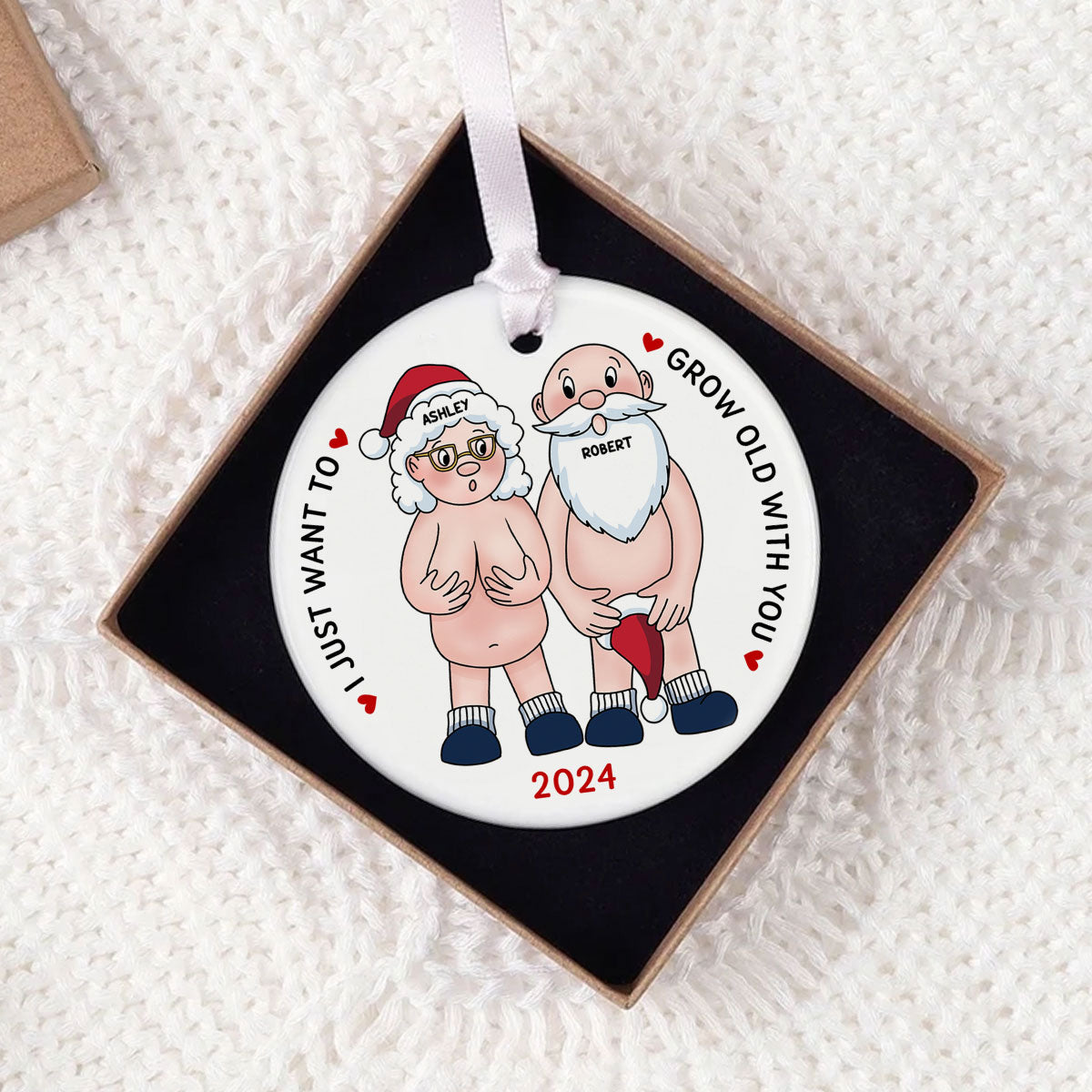 Funny Old Couple Personalized Circle Ceramic Ornament Christmas Gift for Him for Her