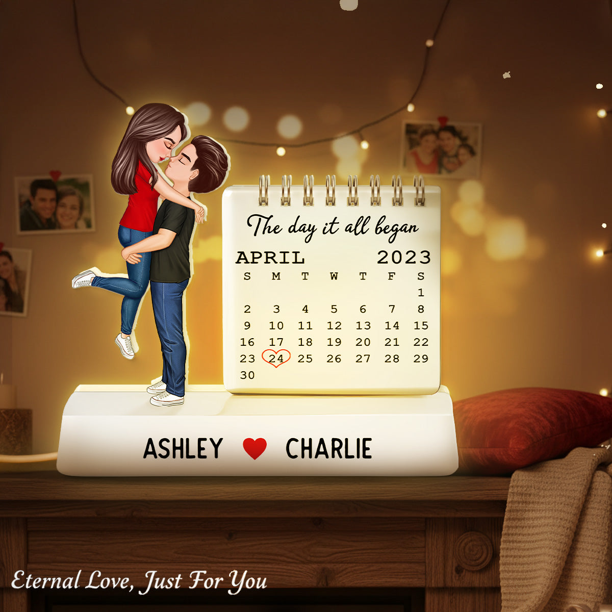 Couple Hugging Kissing The Day Our Story Began Couple Anniversary Calendar 2D Flat - Personalized Light Box