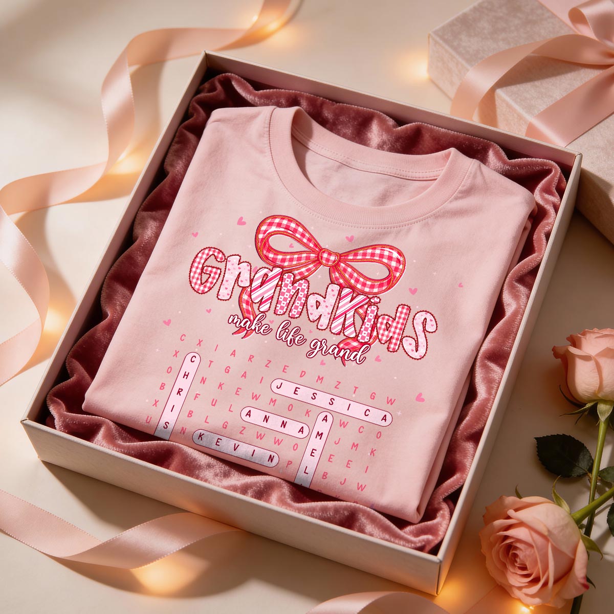 Grandkids Make Life Grand Preppy Word Search Puzzle - Personalized Shirt - Mother's Day Gift For Grandma Mom