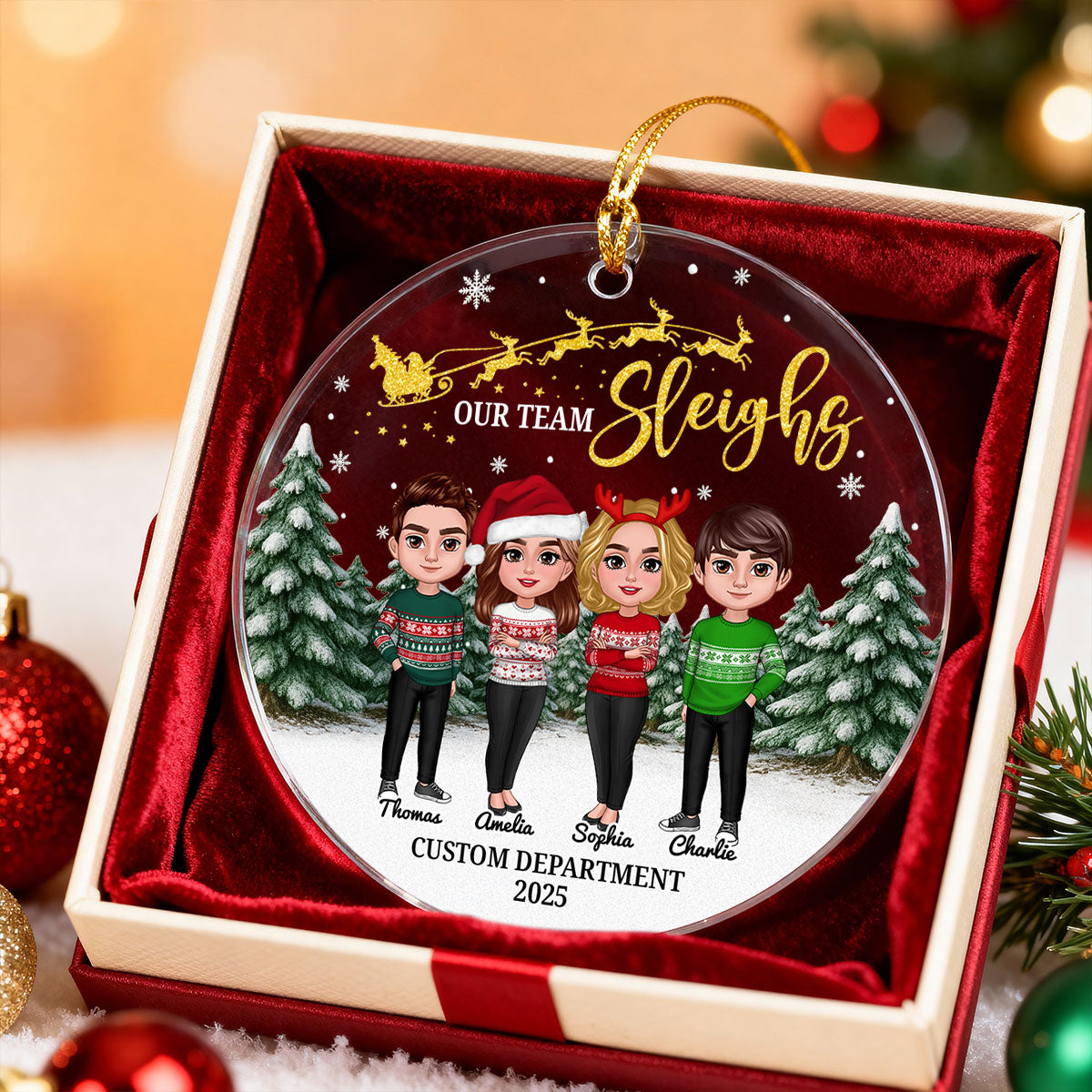 Our Team Sleighs Best Team Ever - Personalized Acrylic Ornament, Company Christmas Gift For Staff, For Employees