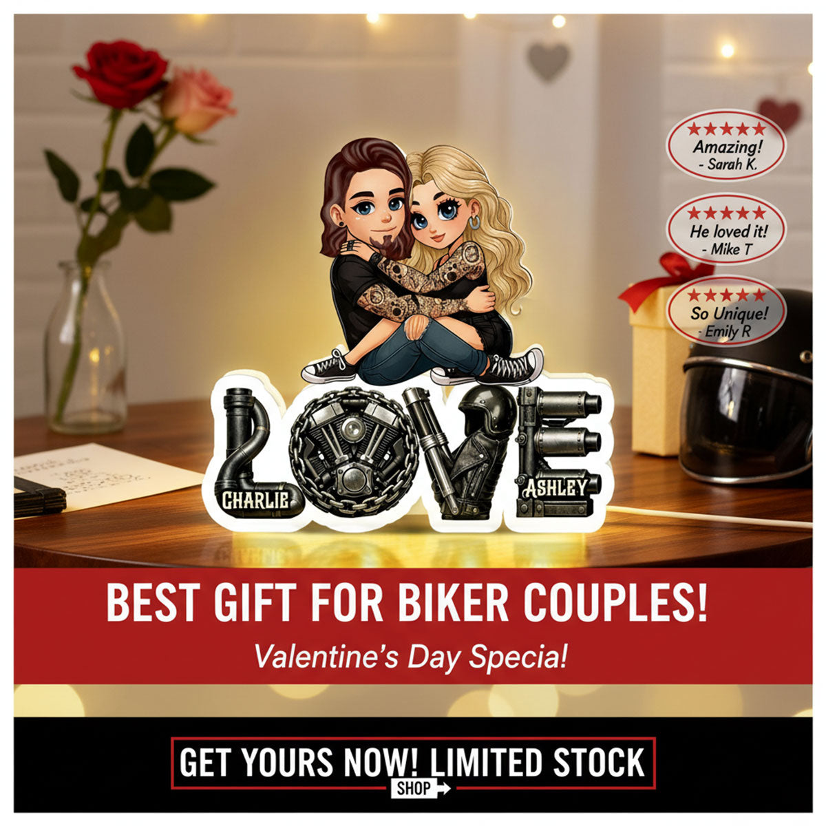 Biker Couple Together - Personalized Light Box - Gift For Bikers, Gift For Him, For Her