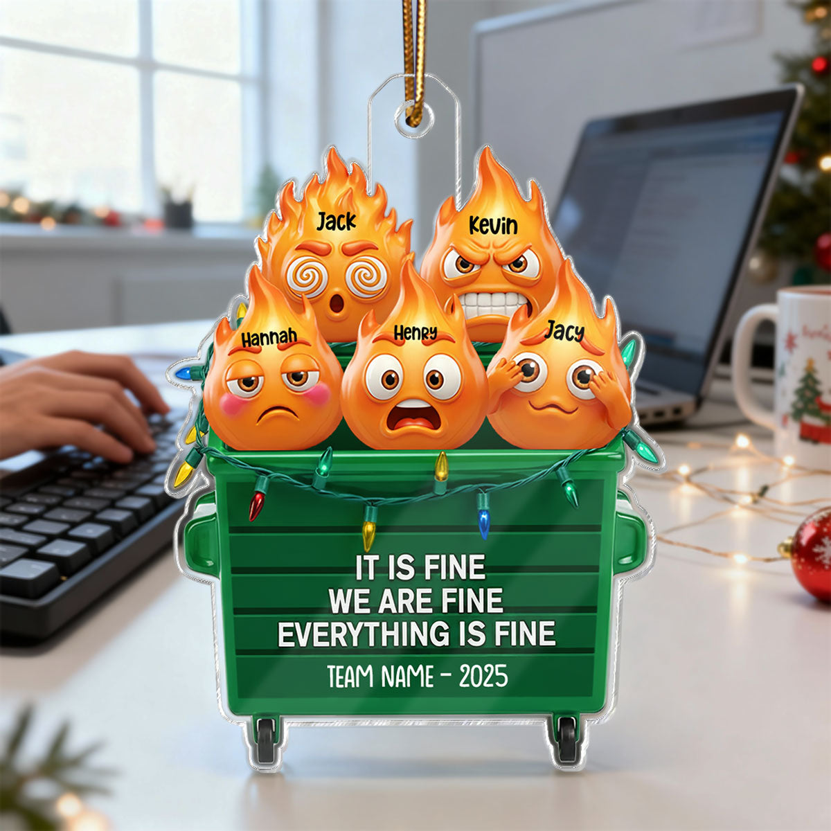 3D Effect Dumpster Fire Response Team - Personalized Acrylic Ornament - Funny Gift For Coworkers, Work Besties