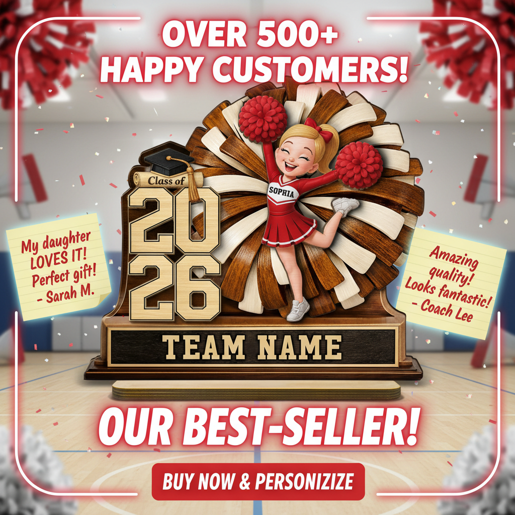 Cheerleader Senior Keepsake 2D Flat - Personalized 2-Layered Wooden Plaque - Graduation Gift For Son, Daughter