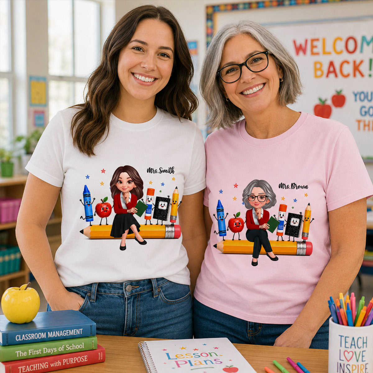 Funny Teacher Life Happy School Supplies Friends - Personalized Shirt - Back To School Gift For Teacher