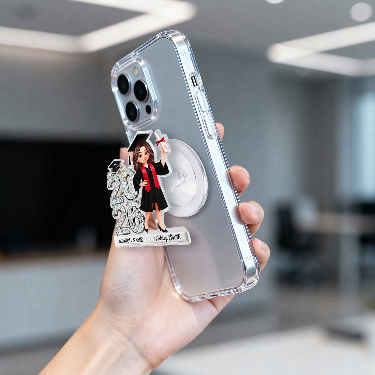 3D Shiny Effect Class Of 2026 2027 Senior - Personalized Acrylic Magnetic Phone Grip - Gift For Graduates, Daughter, Son