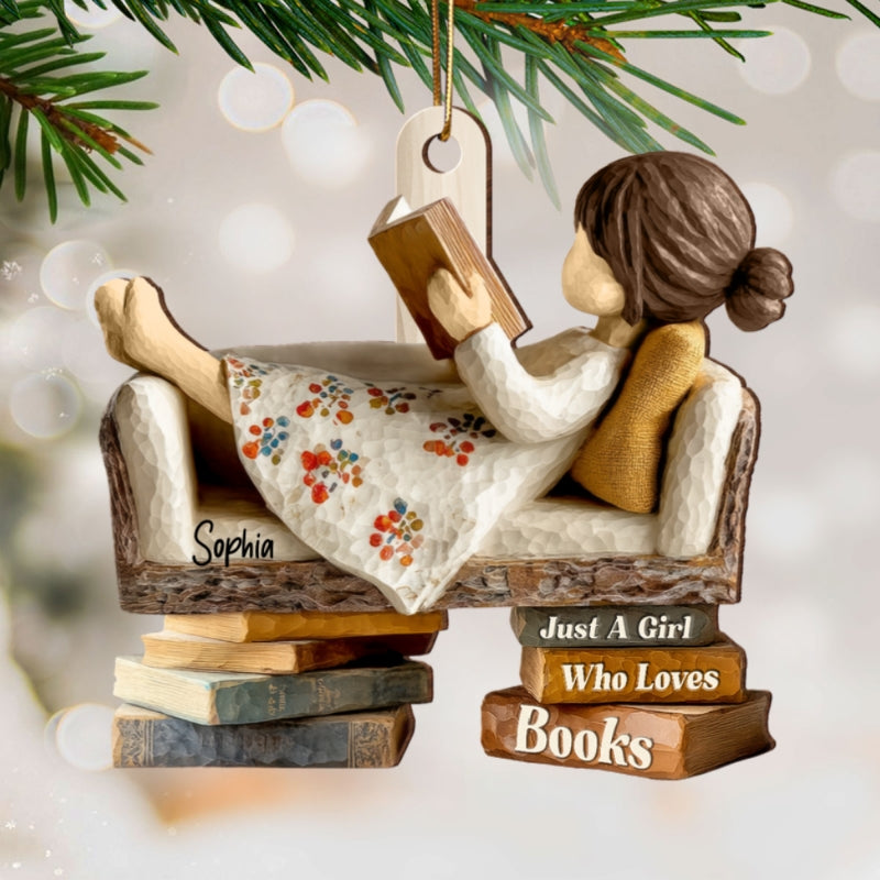 Book Lover Reading Book On Sofa 3D Effect - Personalized Wooden Ornament - Christmas Gift For Book Lover, Bookworm