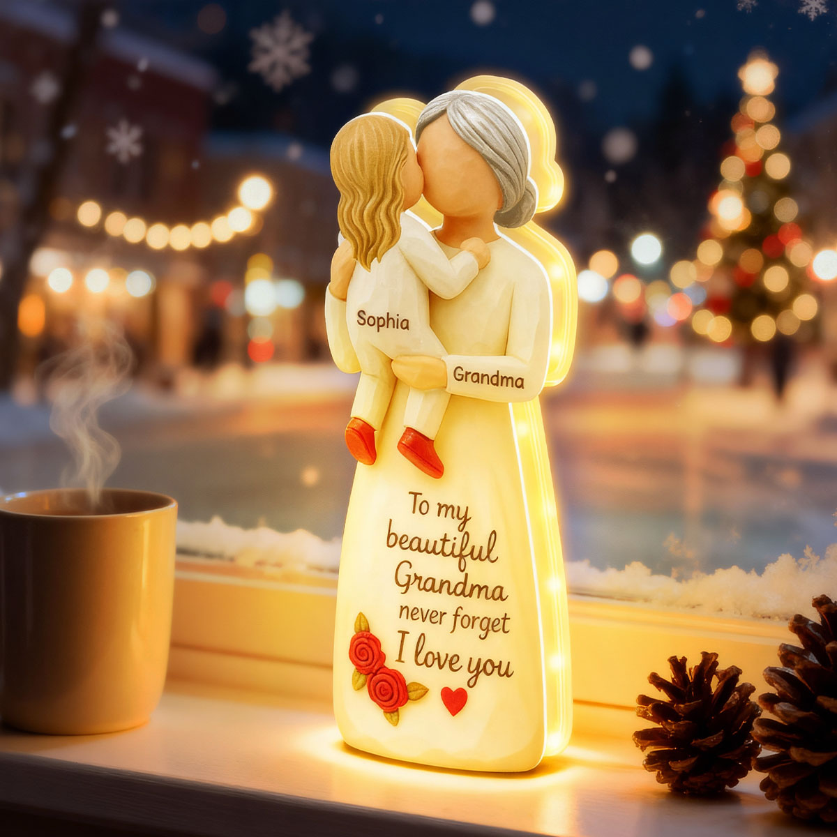 Grandma Hugging Grandkid 3D Effect - Personalized Light Box