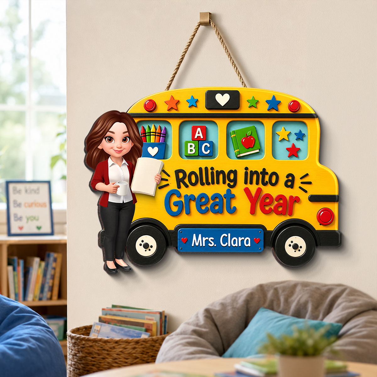 Rolling Into A Great Year Teacher - Personalized Wood Sign - Back To School Gift For Teacher, Classroom Decor