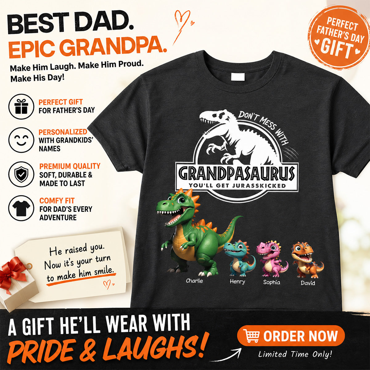 Don't Mess With Grandpasaurus Dinosaurs - Personalized Shirt - Father's Day Gift For Grandpa, Dad, Husband