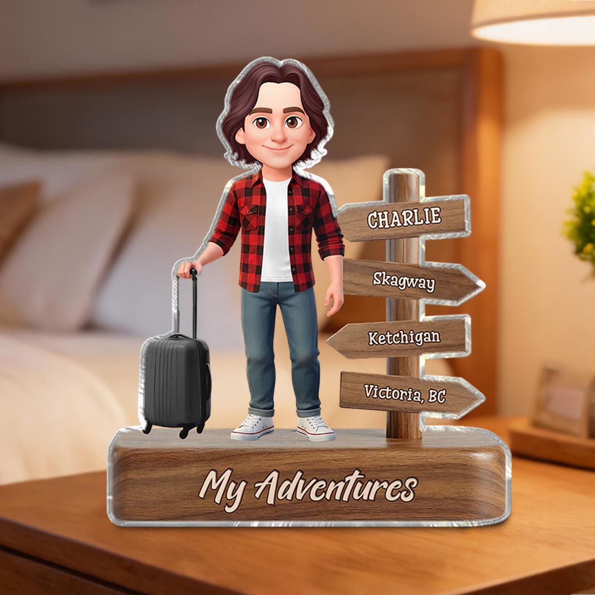 Man Woman Travel Adventures Traveling Destination 2D Flat - Personalized Acrylic Block Plaque - Gift for Travelers