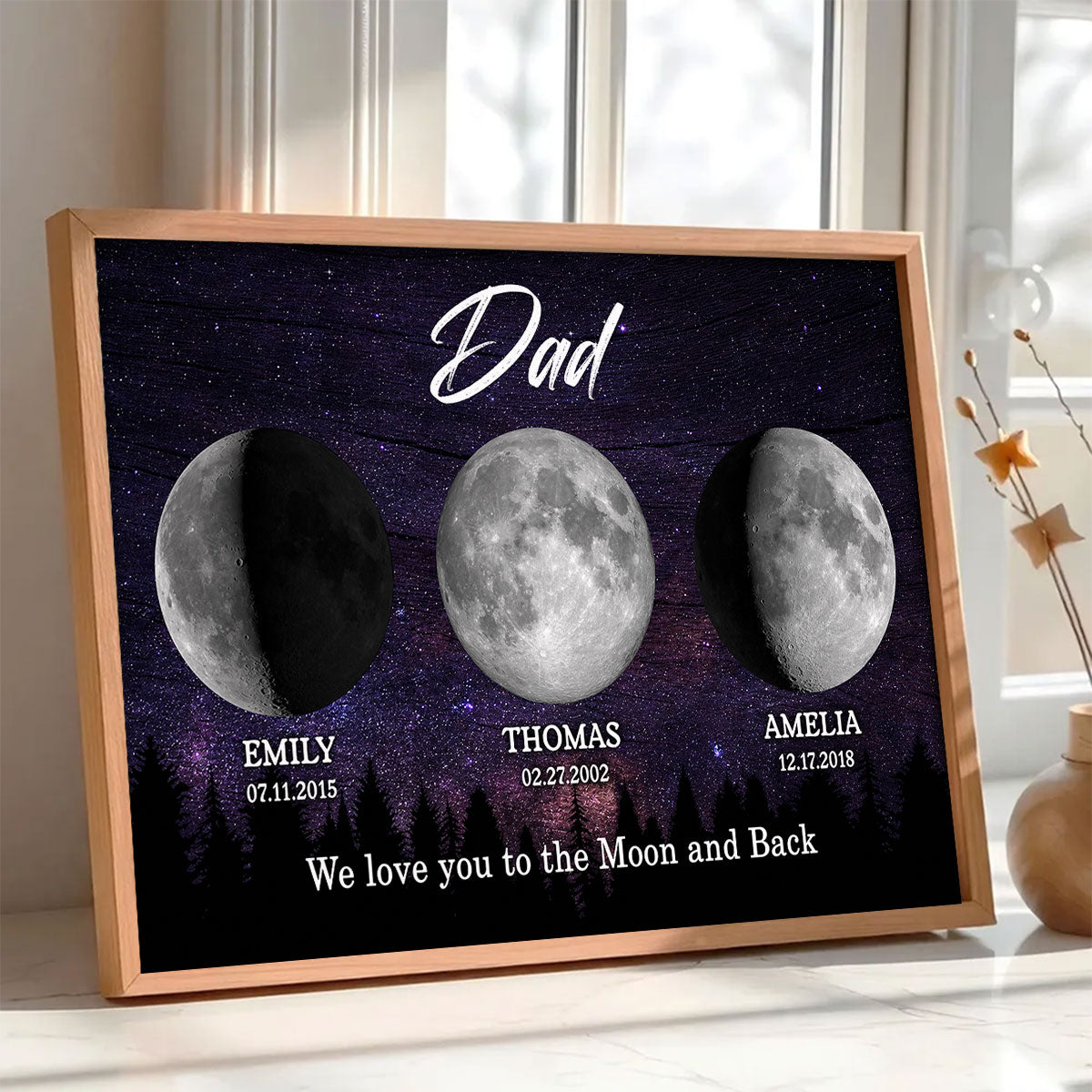 Dad We Love You to the Moon and Back, Custom Moon Phase by Date - Personalized Poster - Father's Day Gift for Dad, Husband