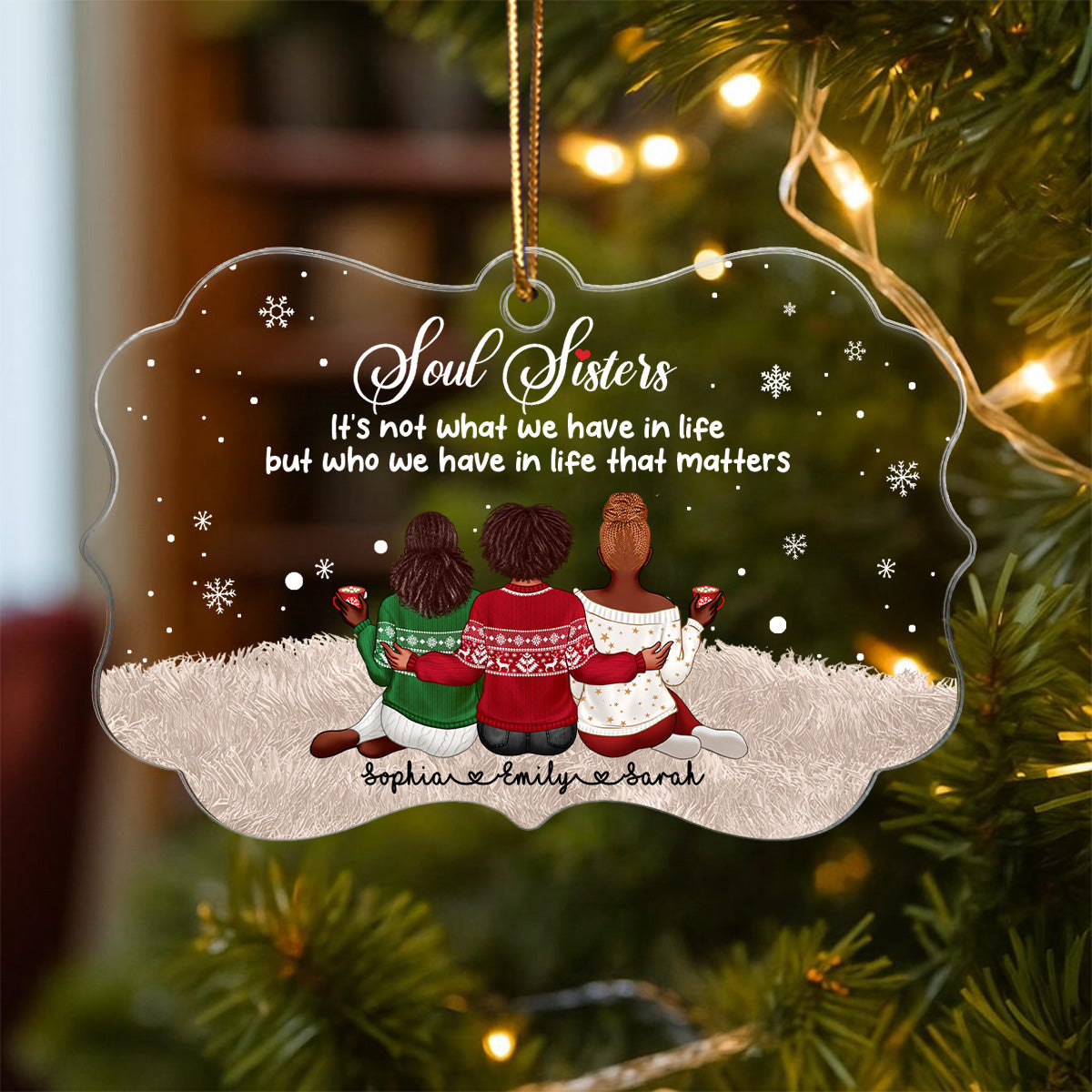 Always Better Together The Girls Sitting Back View - Personalized Acrylic Ornament - Christmas Gift For Besties