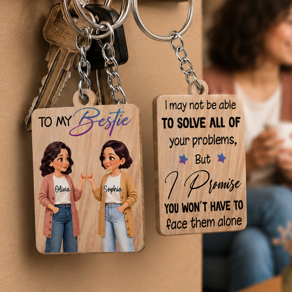 To My Bestie Pinky Promise Besties - Personalized Wooden Keychain - Friendship Gift, Birthday Gift For Best Friends