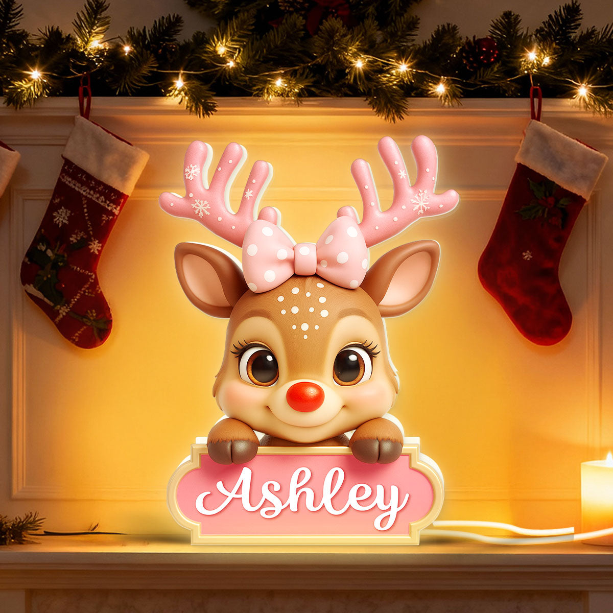 Baby Kid Reindeer Nursery Lamp - Personalized Light Box - Christmas Gift for Children, Grandchildren