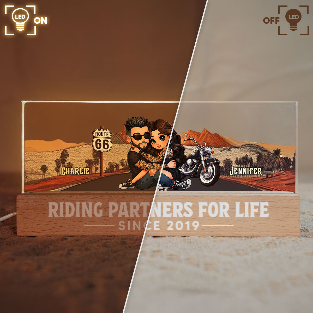 Eternal Love Biker Couple Riding Partners For Life - Personalized Acrylic Block LED Night Light - Gift For Couple, Bikers, Gift For Him, For Her