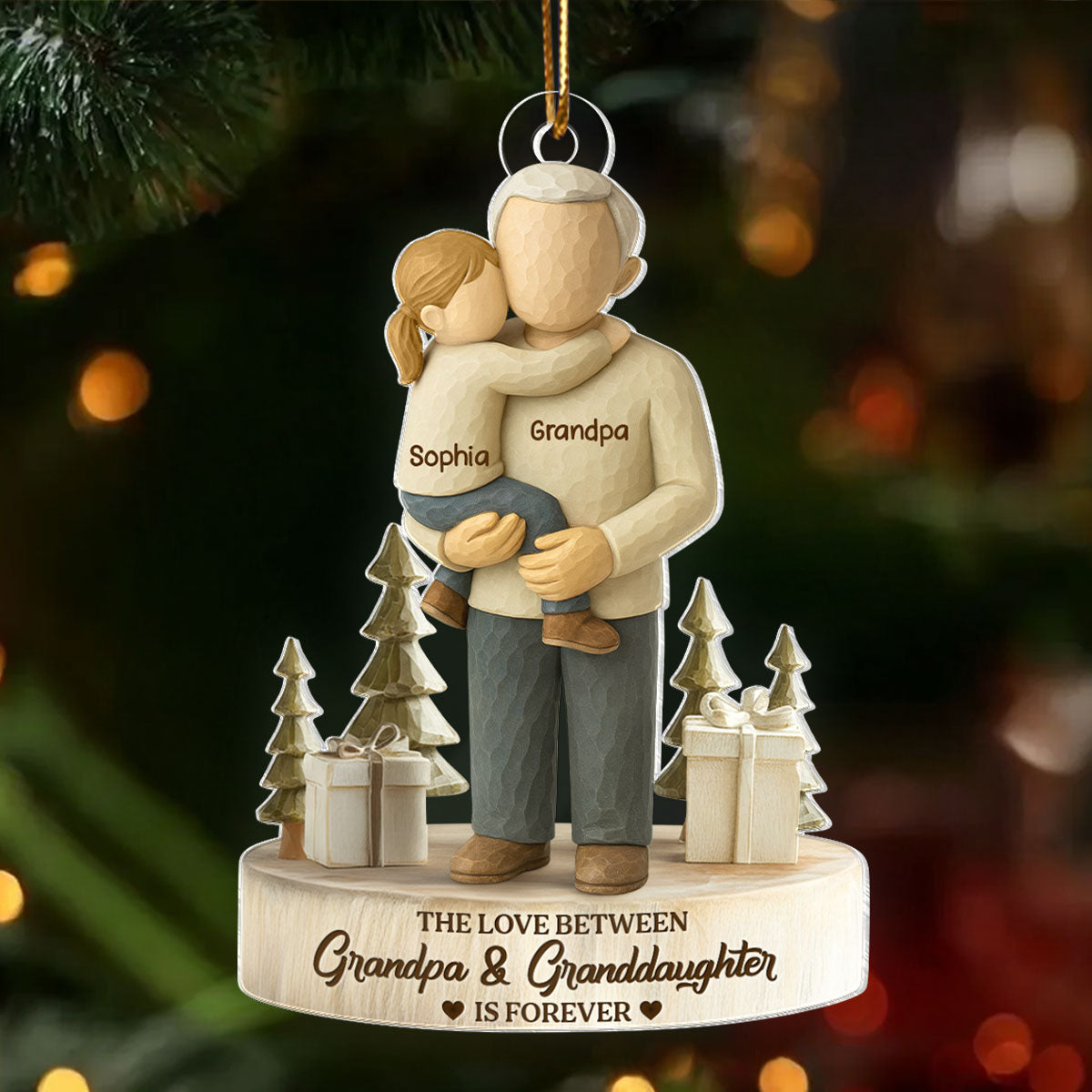 The Love Between Grandpa and Grandson, Granddaughter is Forever - Personalized Acrylic Ornament - Heartwarming Christmas Gift for Grandpa