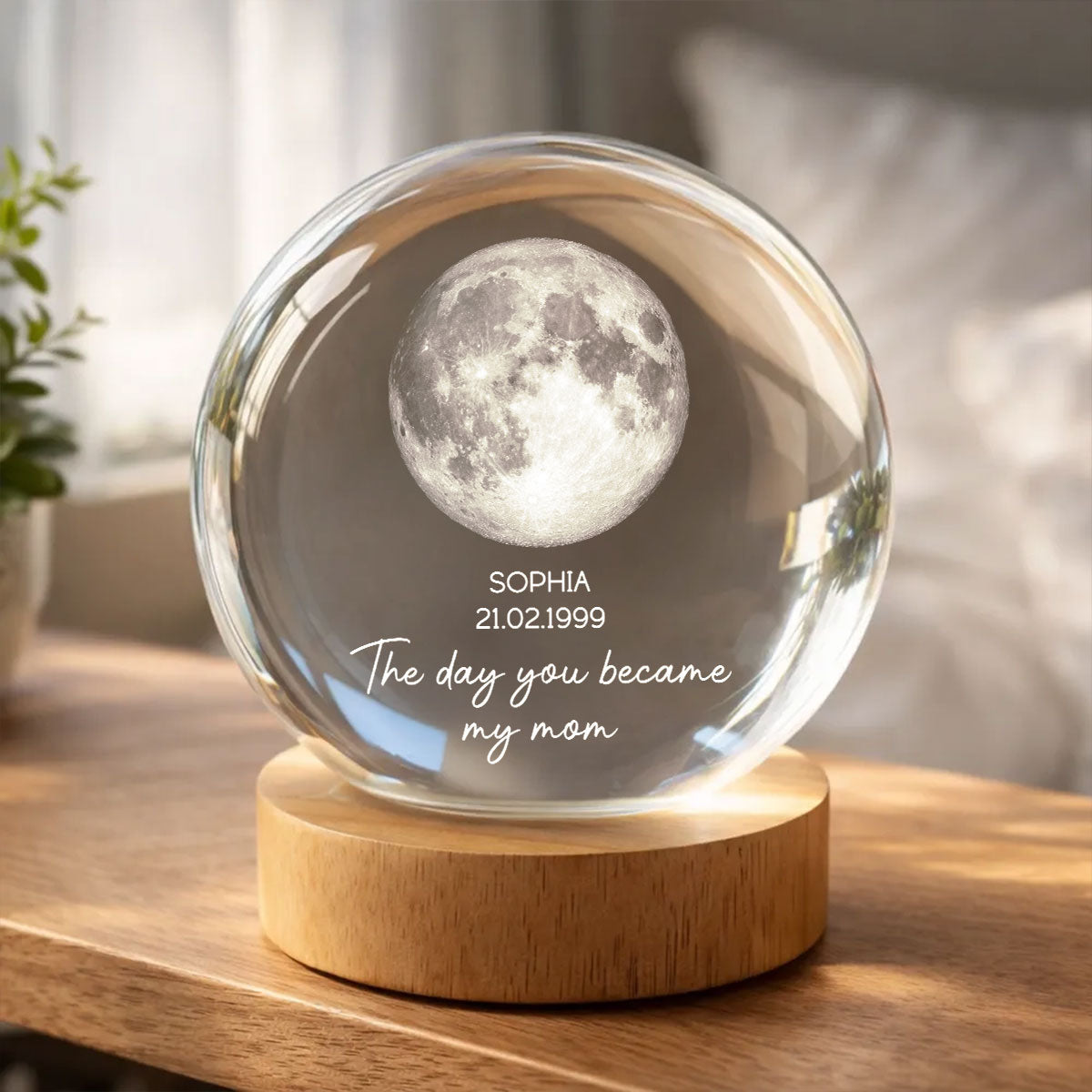 The Day You Became My Mom - Personalized Crystal Ball Night Light - Heartfelt Anniversary Gift for her, for him