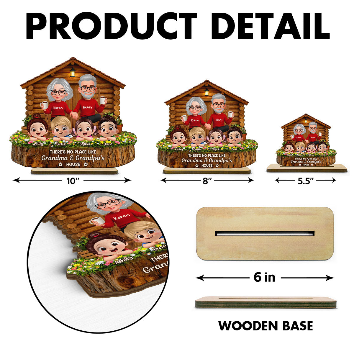No Place Like Grandma & Grandpa's - Personalized 2-Layered Wooden Plaque - Gift for Grandma, Grandpa