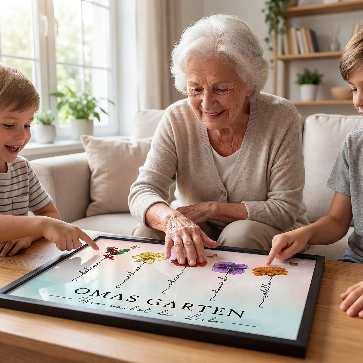 Omas Garten mit Geburtsblumen – Personalisiertes Poster – Muttertagsgeschenk für Oma