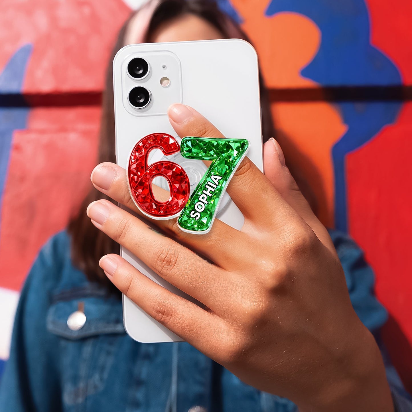 Custom Six Seven 3D Crystal Effect - Personalized Acrylic Magnetic Phone Grip - Teen Slang Funny Tree Decor, Funny Teen Grandkid Gift