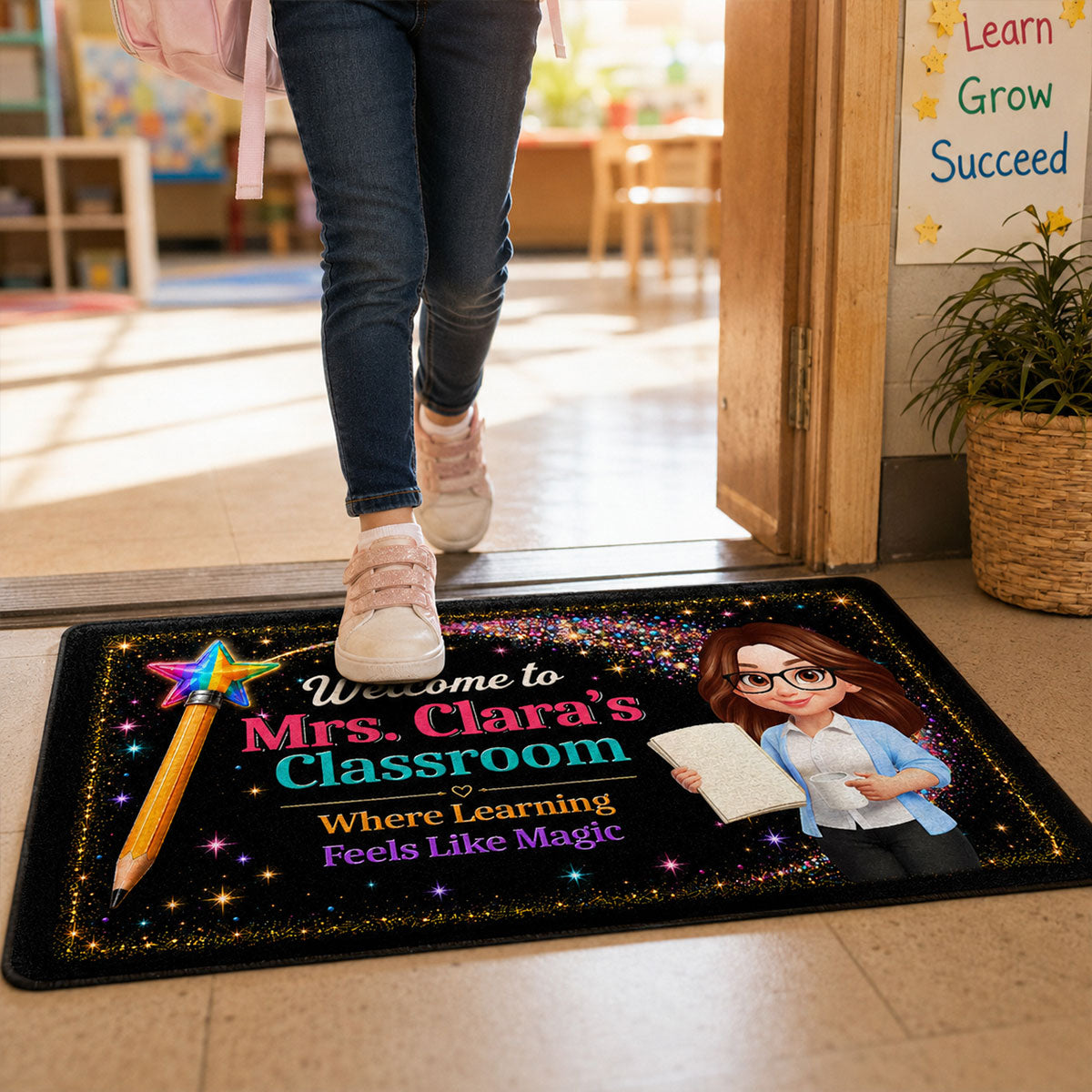 Teacher Classroom Where Learning Feels Like Magic - Personalized Doormat - Back To School Gift
