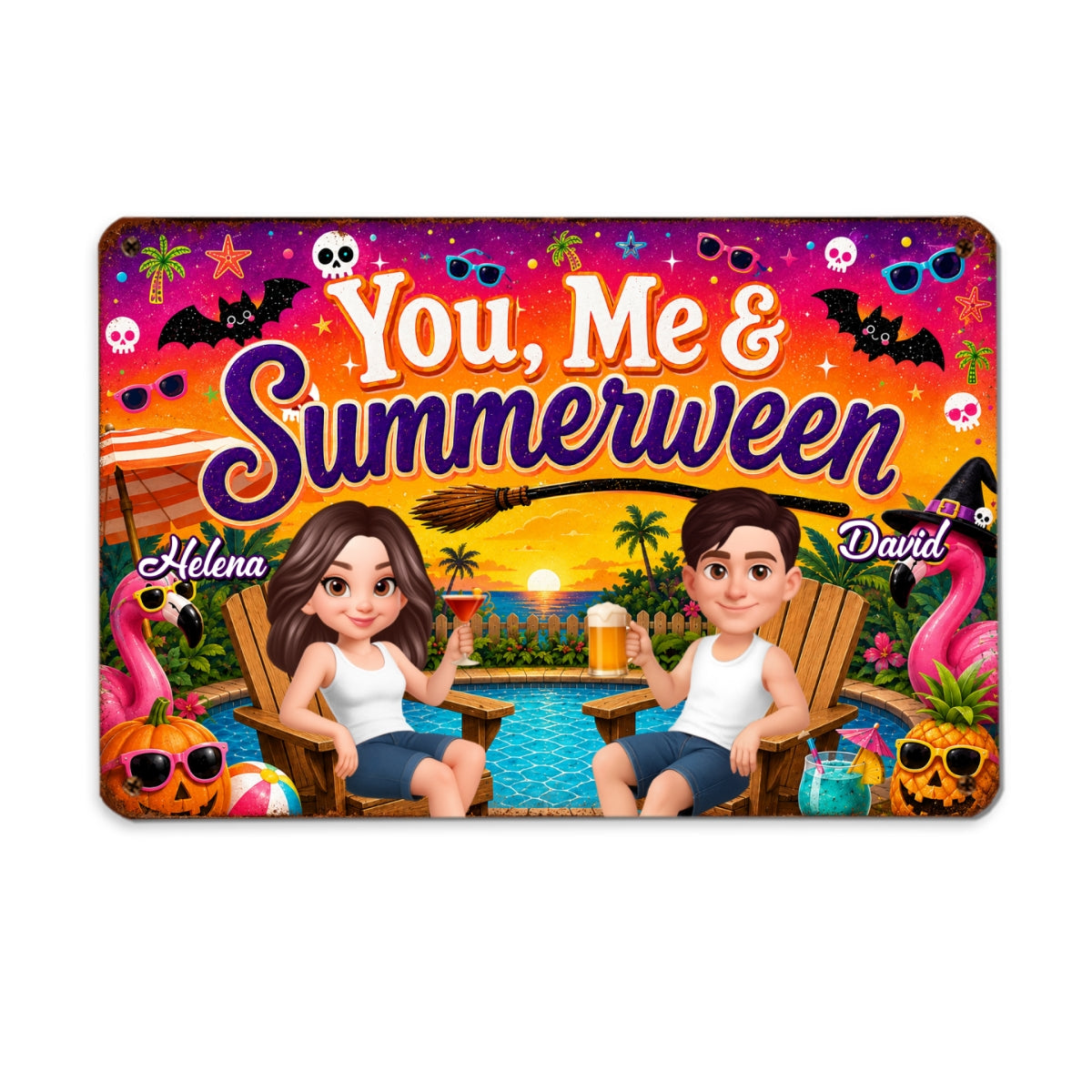 You and Me Summerween Couple - Personalized Metal Sign - Halloween Summer Decor
