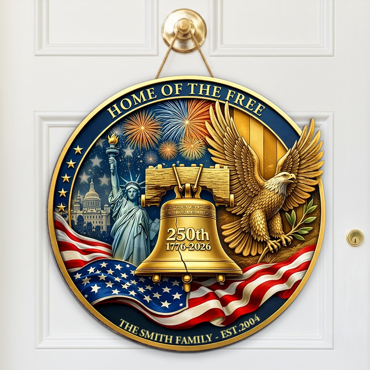 1776-2026, 250th Anniversary U.S.A - Personalized Wooden Door Sign - Custom Family Name