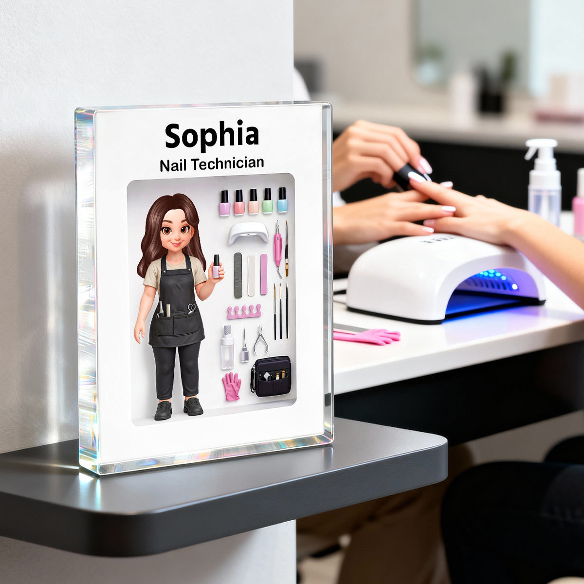 Nail Technician 3D Action Figure - Personalized Acrylic Block Plaque - Gift for Nail Technician