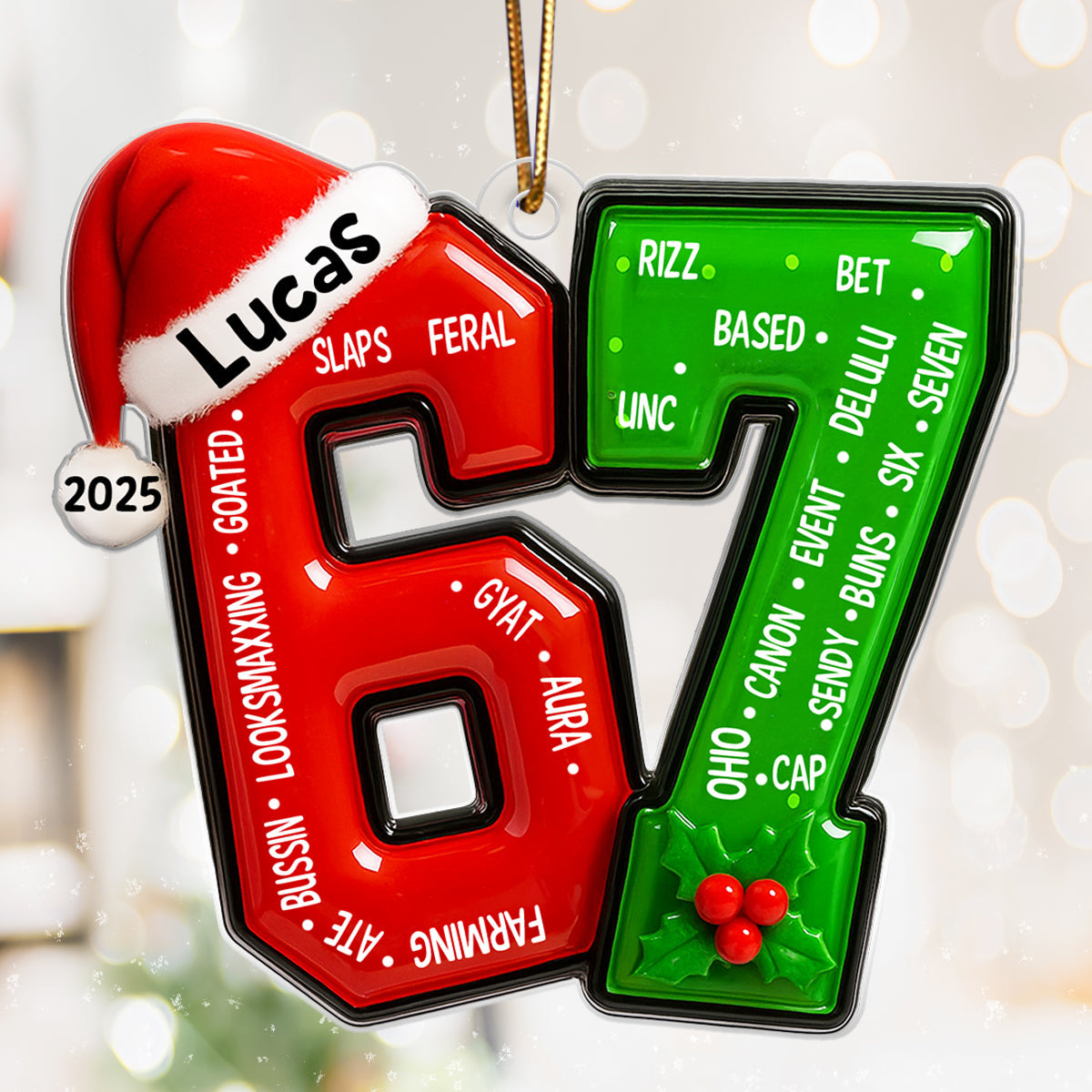 Funny Teen Slang Ornament 67 - Personalized Acrylic Ornament - Custom Name Christmas Ornament for Teens, Gen Z Meme Ornament, Cool Boy Gift, 2025 Trend Ornament