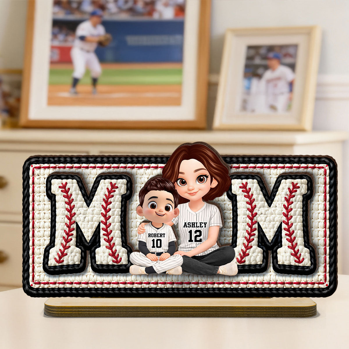 Baseball Mom And Daughter Son - Personalized 2-Layered Wooden Plaque - Heartfelt Gift For Baseball Mom, Grandma