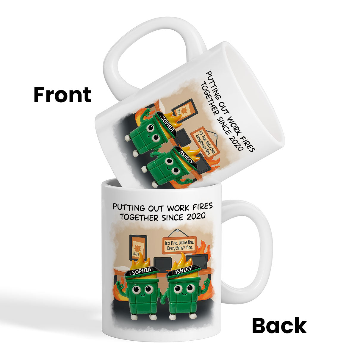3D Effect Dumpster Fires In Office Scene - Personalized Mug - Funny Gift For Colleagues, Work Besties