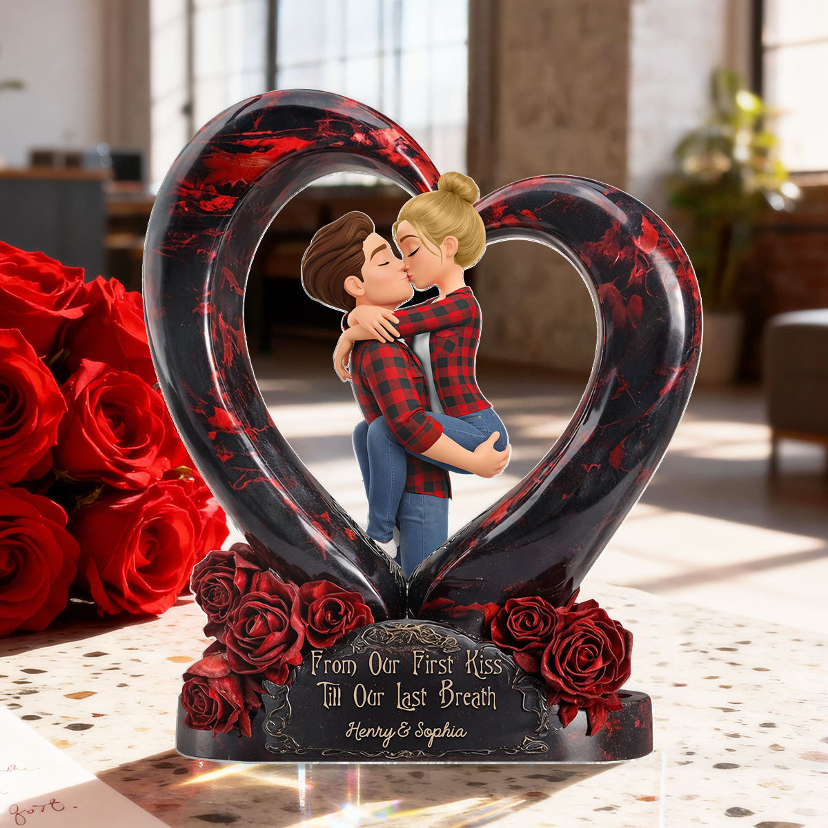Couple Dark Romantic Heart Rose - Personalized Acrylic Block Plaque - Anniversary, Valentine's Day Gift, Gift For Him, Gift For Her