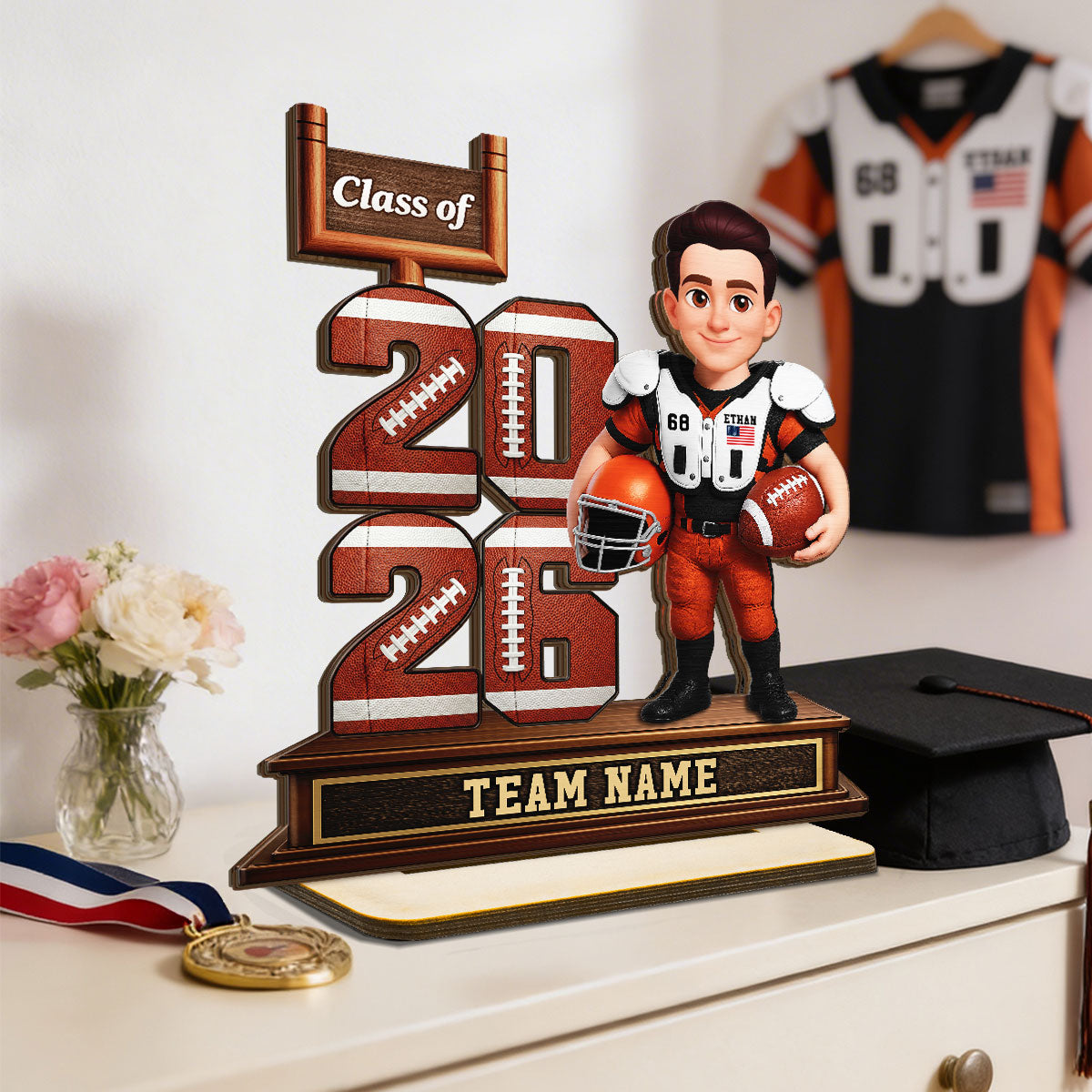 American Football Senior Class Of 2026 2027 - Personalized 2-Layered Wooden Plaque - Graduation Gift For Son, Daughter, Graduates