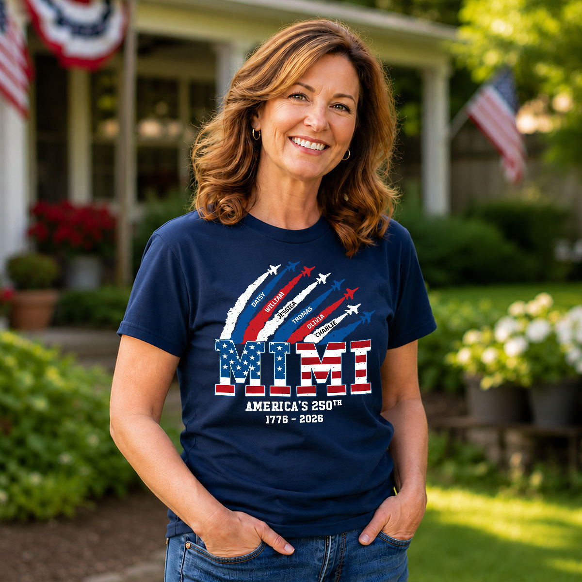 Proud Mom Grandma Nation Flag American 250th Anniversary - Personalized Shirt - Gift For Mom, Grandma