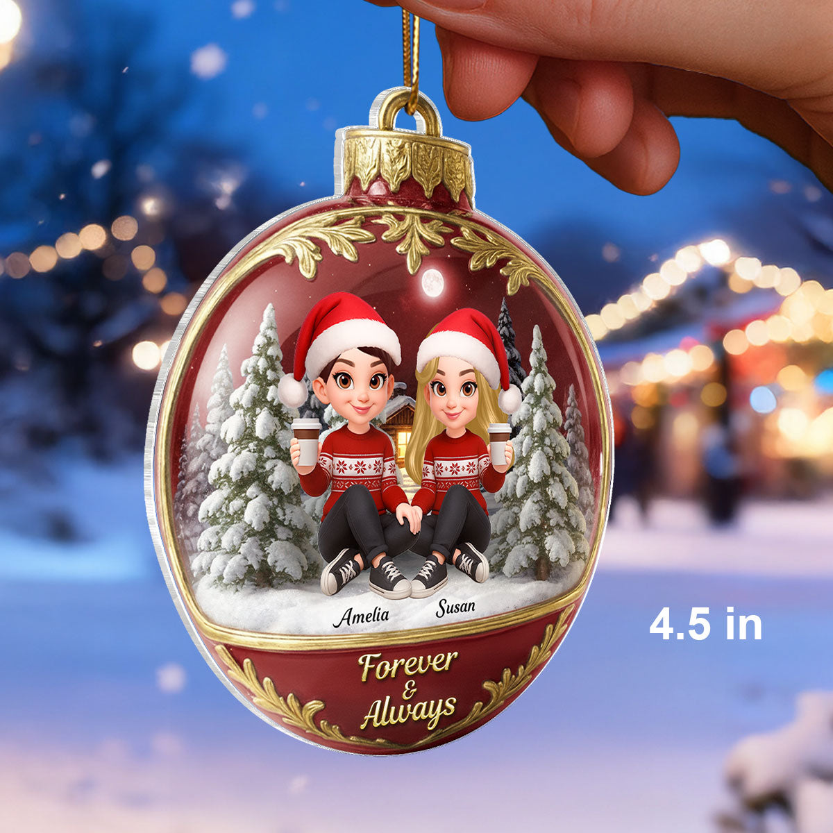 3D Effect Snow Globe Couple Together - Personalized Acrylic Ornament - Christmas Gift for him, Gift for her