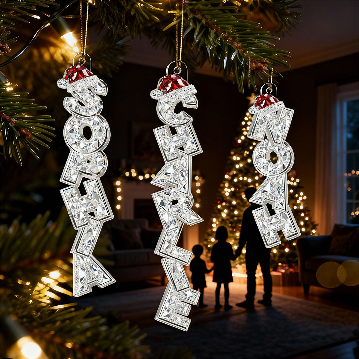 Beautiful Letters Custom Family Names Christmas - Personalized Acrylic Ornament - Gift For Family, Christmas Ornament, Christmas Stocking Name Tags