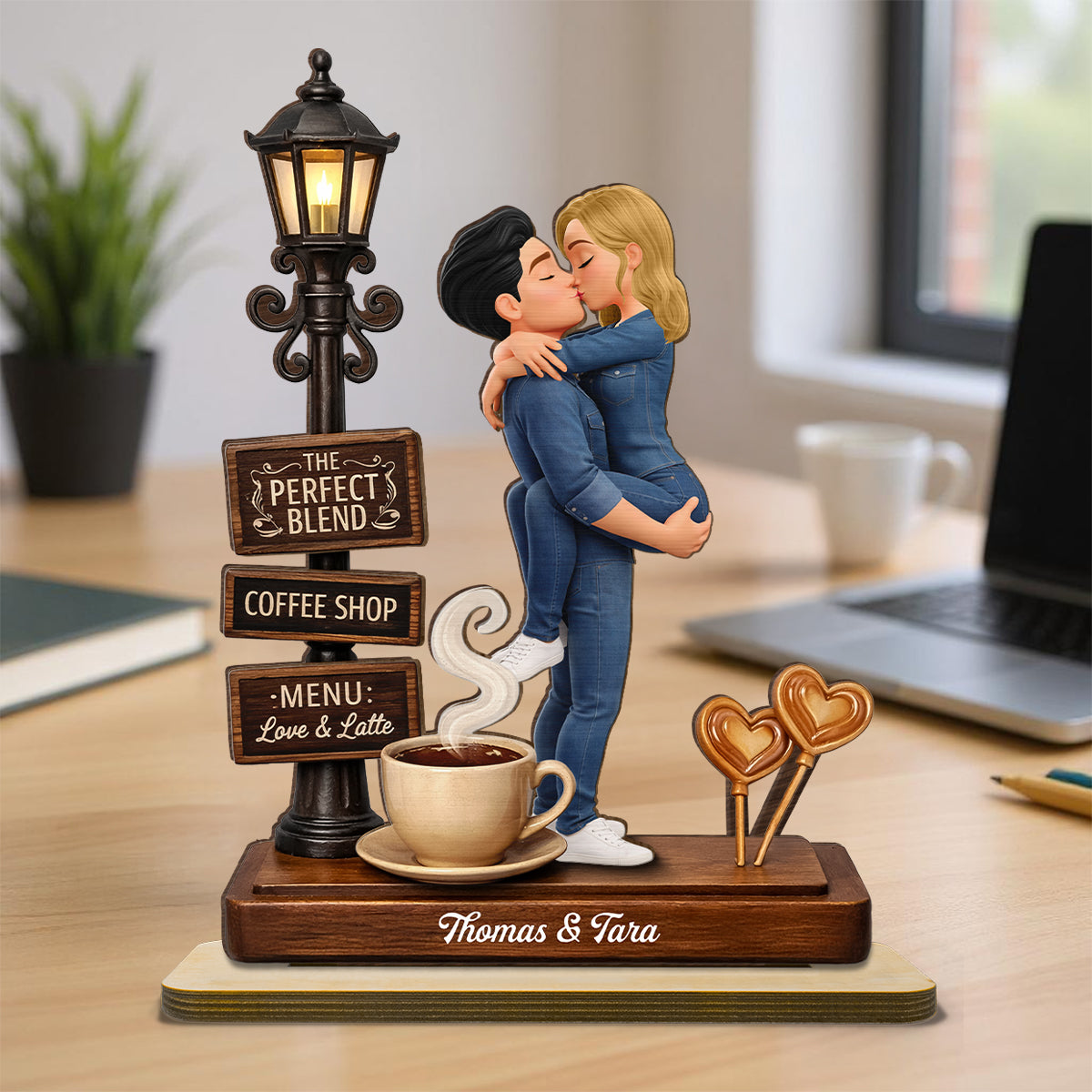 The Perfect Blend Love & Latte - Personalized 2-Layered Wooden Plaque - Anniversary, Valentine's Day Gift, Gift For Him, Gift For Her