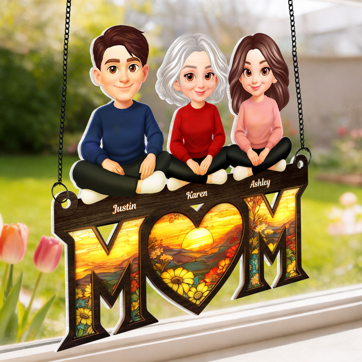 Mom's Heart Is The Warmest Place - Personalized Suncatcher Ornament - Gift For Mom, Grandma