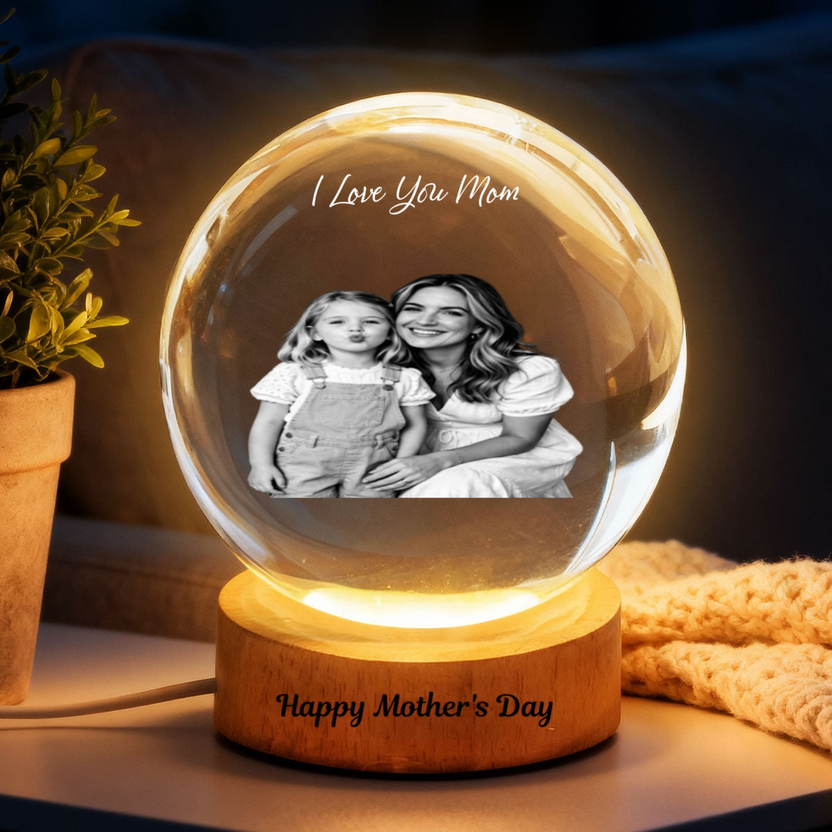 Mother's Day Photo - Personalized Crystal Ball LED Night Light - Sentimental Gift for Mom, Wife