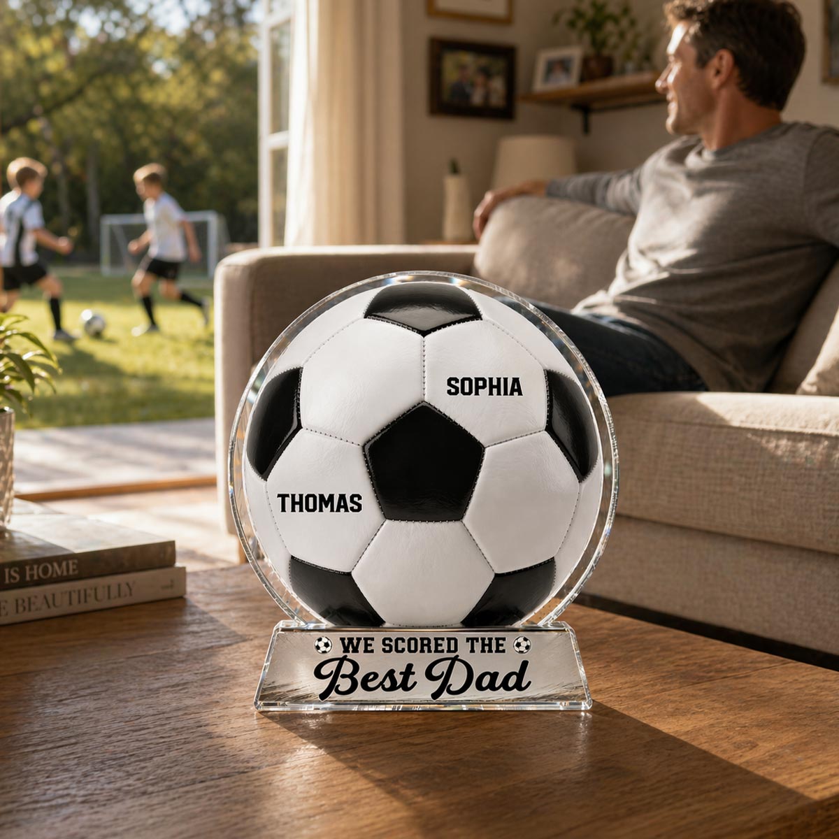 We Scored The Best Dad - Personalized Acrylic Block Plaque -  Gift For Soccer Dad