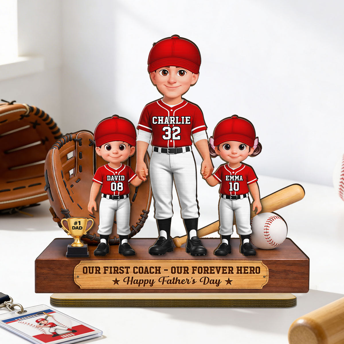 Baseball No.1 Dad We Caught The Best Dad - Personalized 2-Layered Wooden Plaque -  Gift For Dad