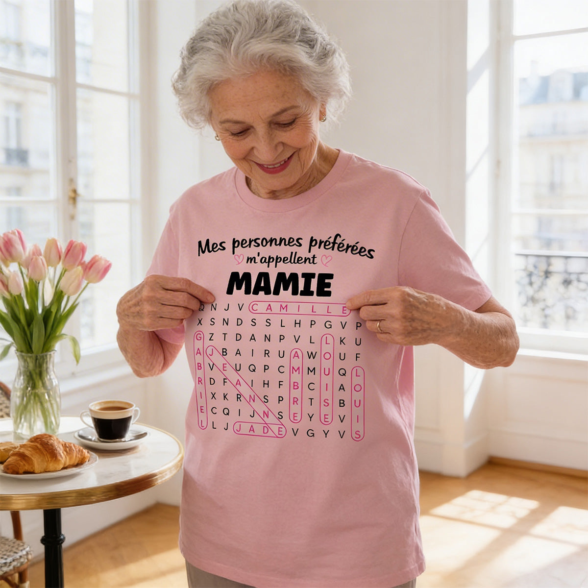 T-shirt Personnalisé Mots Fléchés - Mes personnes préférées m'appellent Mamie - Cadeau pour Grand-Mère